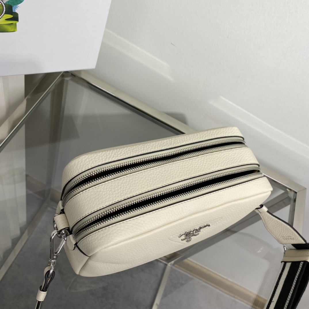 Prada Leather Shoulder Bag Handbag Tote White/Silver 1BH082